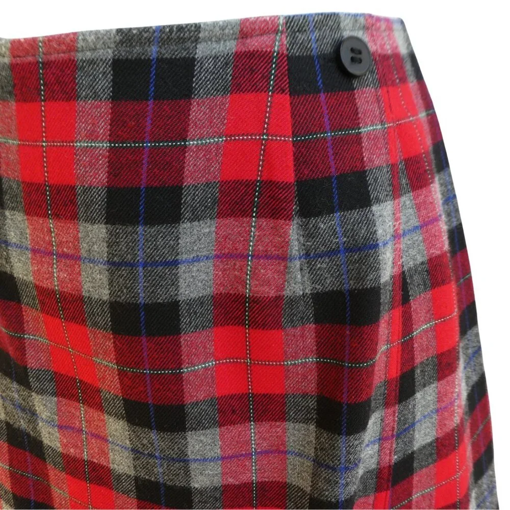 Crazy Horse Liz Claiborne Red Plaid Maxi Skirt Lined Faux Wrap Back Zip 12